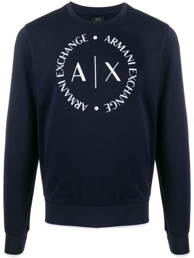 Armani Armani Exchange Printed Logo Crest Športni Puloverji Moški Modre | MJL3Q9OG
