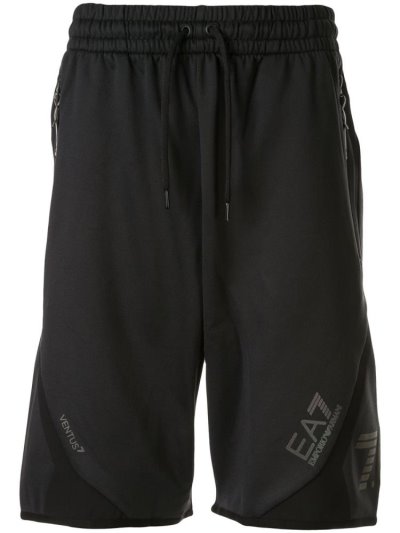 Armani Ea7 Emporio Armani Logo Jersey Kratke Hlače Moški Črne | QNO7FQBE
