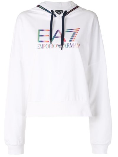 Armani Ea7 Emporio Armani Logo Print Puloverji S Kapuco Ženske Bele | NKK8JTJD