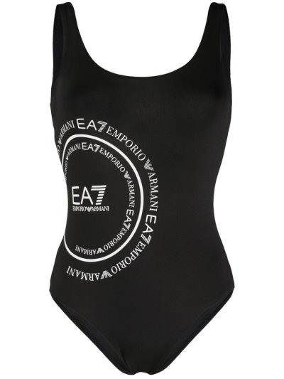 Armani Ea7 Emporio Armani Logo Print One Piece Kopalke Ženske Črne | PESSEXYY