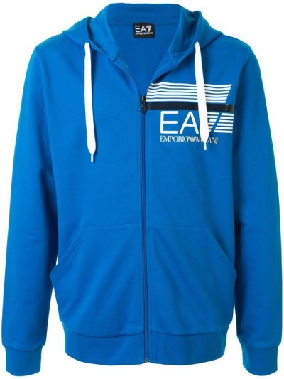 Armani Ea7 Emporio Armani Logo Print Zip Up Puloverji S Kapuco Moški Modre | JUEEZCMA