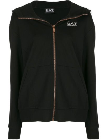 Armani Ea7 Emporio Armani Logo Print Zip Up Puloverji S Kapuco Ženske Črne | PTAESZQY