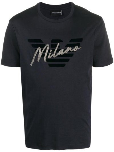 Armani Emporio Armani Bead Embellished Logo Majice Moški Modre | FLQDR7I8