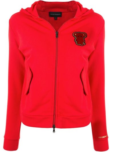 Armani Emporio Armani Bear Patch Puloverji S Kapuco Ženske Rdeče | YL6I7IBB