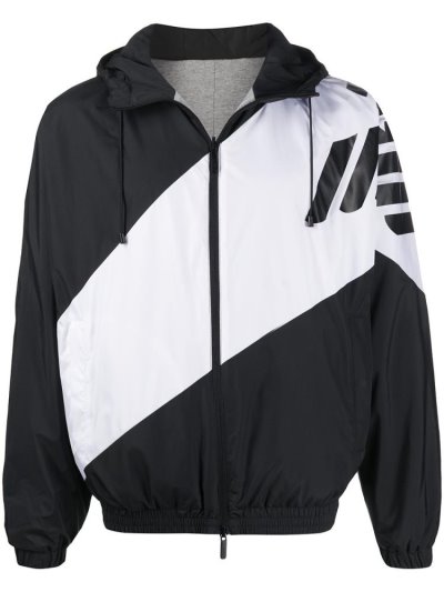Armani Emporio Armani Colour Block Logo Print Windbreaker Plašči Moški Črne Bele | YYFEA1I5
