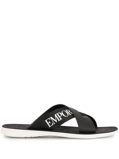 Armani Emporio Armani Cross Over Logo Strap Sandale Moški Črne | WXW68SJK