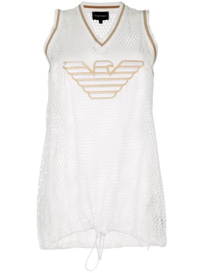 Armani Emporio Armani Eagle Logo Mesh Tank Top Ženske Bele | ZX0NK1QX