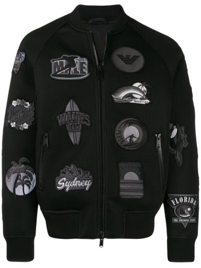 Armani Emporio Armani Embroidered Patch Bomber Jakne Moški Črne | LZJQ0A21