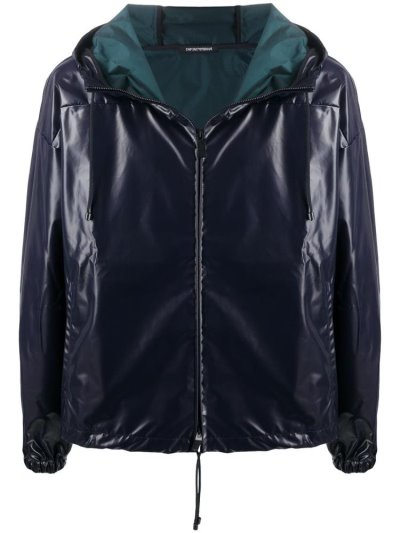 Armani Emporio Armani Faux Usnje Hooded Jakne Moški Modre | 1M1GBDKT