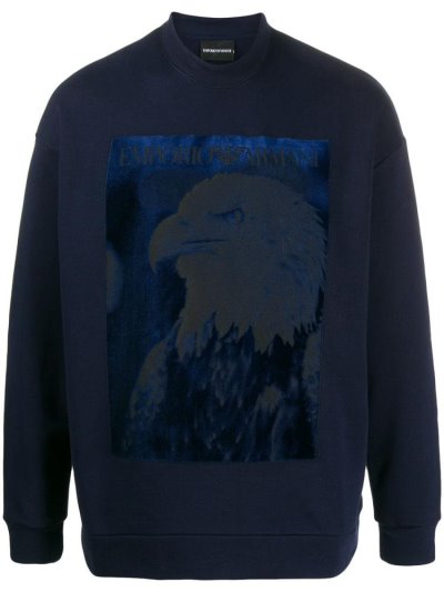 Armani Emporio Armani Glittery Eagle Print Športni Puloverji Moški Modre | BP1QZZ0M