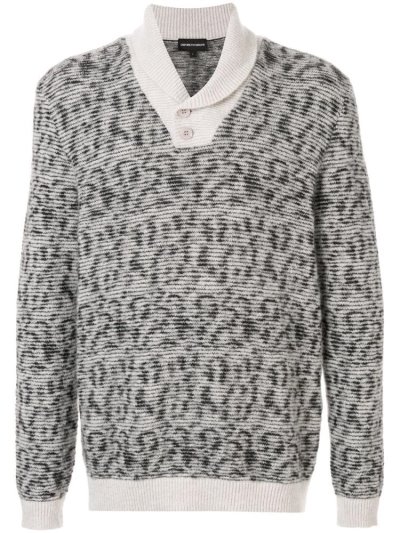 Armani Emporio Armani Knitted Shawl Neck Puloverji Moški Sive | M8Z1FGNW