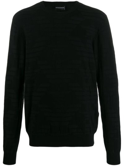 Armani Emporio Armani Logo Patterned Puloverji Moški Črne | PTKJFCR2