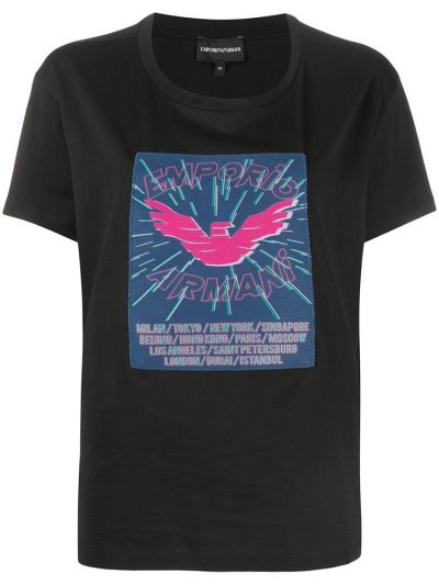 Armani Emporio Armani Logo Print Short Sleeve Majice Ženske Črne | 3NH6C9RR