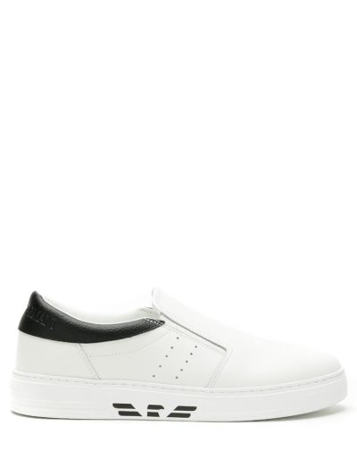 Armani Emporio Armani Logo Slip On Superge Moški Bele Črne | PBYYVGNA
