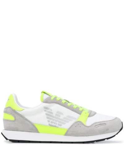 Armani Emporio Armani Neon Trimmed Suede Panel Low Top Superge Moški Bele | ONNFP9GA