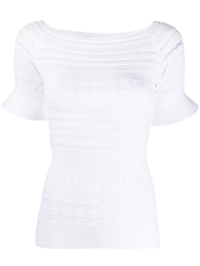 Armani Emporio Armani Pointelle Knit Ruffle Cuff R Top Ženske Bele | 57HEAPEA