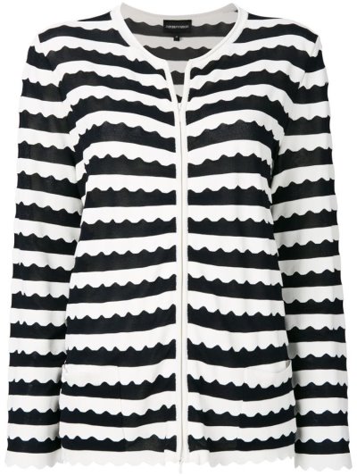 Armani Emporio Armani Scalloped Hem Kardigan Ženske Črne Bele | 4Q9B20WO