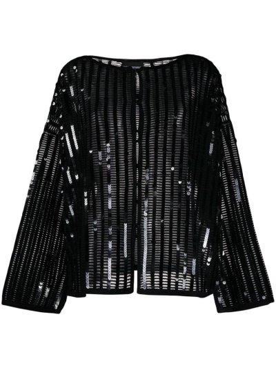 Armani Emporio Armani Sequin Embroidered Kardigan Ženske Črne | TYN5HL53
