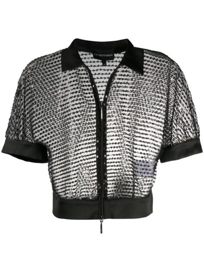 Armani Emporio Armani Sequin Sheer Cropped Jakne Ženske Črne | M7DDNB27