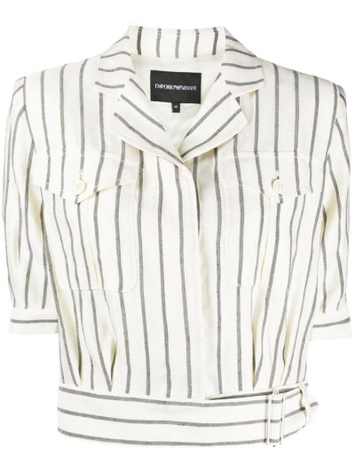 Armani Emporio Armani Striped Cropped Srajca Ženske Bež Črne | LYSQ3AQJ