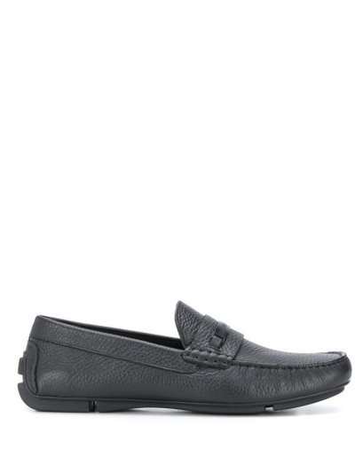 Armani Emporio Armani Textured Logo Plaque Loaferji Moški Črne | 0LZ5ZPZL