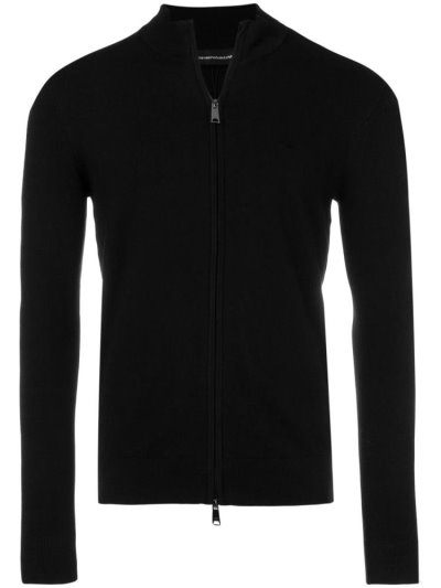 Armani Emporio Armani Zipped Logo Kardigan Moški Črne | 35WWFTKE