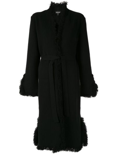 Armani Giorgio Armani Fringe Trimmed Plašči Ženske Črne | ZNS69NJV