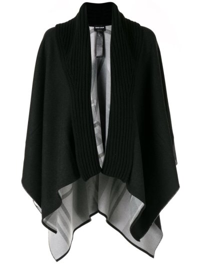 Armani Giorgio Armani Oversized Ribbed Collar Poncho Plašči Ženske Črne | YJV8X0BC